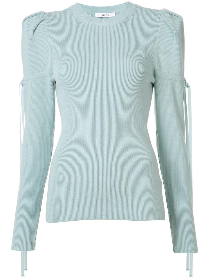 Adeam Ruffled Sleeve Knitted Top, Women's, Size: Small, Blue, Rayon/silk/polyester/polyurethane