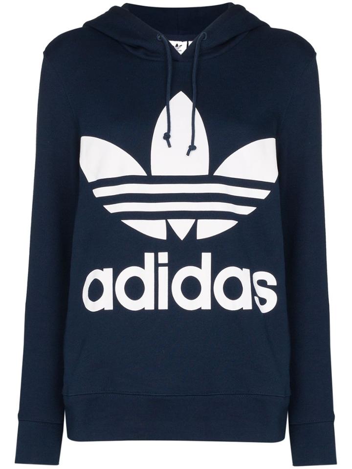 Adidas Logo Print Hooded Sweatshirt - Blue