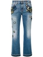 Roberto Cavalli - Embroidered Cropped Jeans - Women - Cotton/polyester/spandex/elastane - 40, Blue, Cotton/polyester/spandex/elastane