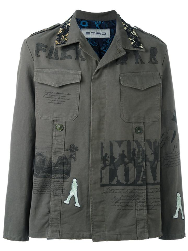 Etro Printed Military Shirt Jacket - Green
