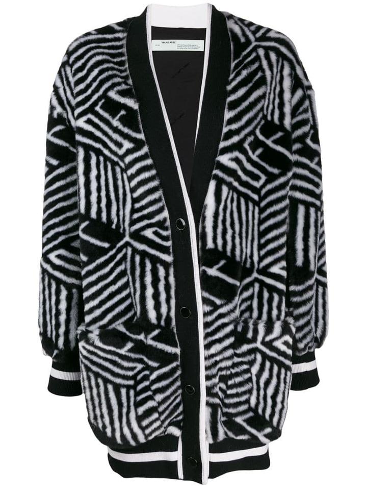Off-white Geometric Faux Fur Cardigan - Black