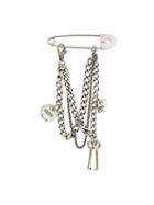 Alexander Mcqueen Safety Pin Charm Brooch, Men's, Metallic
