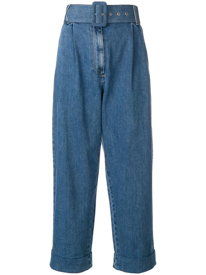 Isa Arfen High-waisted Belted Jeans - Blue