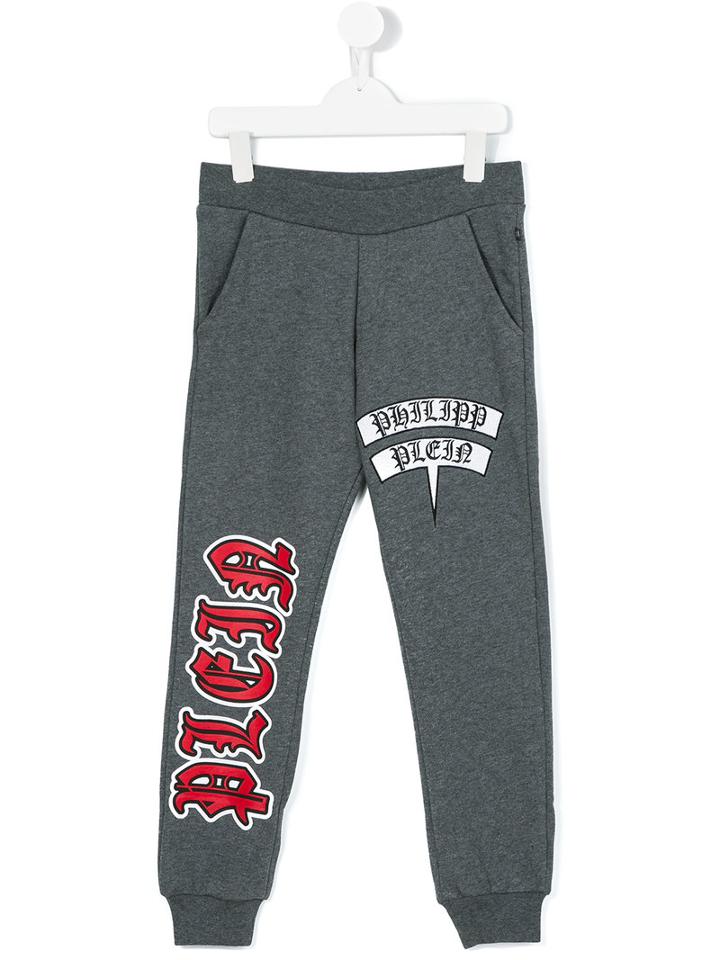 Philipp Plein Kids - Speech Bubble Logo Track Pants - Kids - Cotton - 12 Yrs, Grey