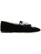 Sergio Rossi Brooch Embellished Slip-on Loafers - Black