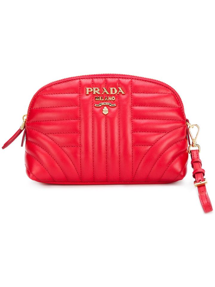 Prada Quilted Zip Around Make-up Bag - Red