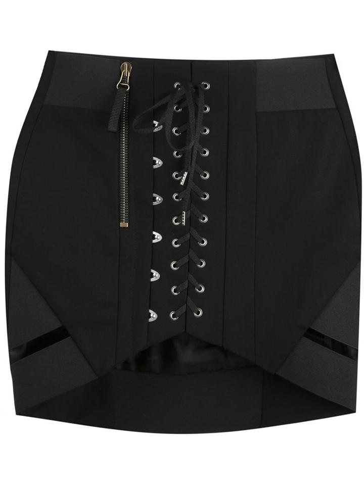 Anthony Vaccarello Lace-up Front Mini Skirt, Women's, Size: 38, Black, Cotton/acetate/cupro/zamac