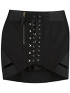 Anthony Vaccarello Lace-up Front Mini Skirt, Women's, Size: 38, Black, Cotton/acetate/cupro/zamac