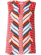 Kenzo Chevron And Diagonal Stripes Top, Women's, Size: 36, Red, Silk