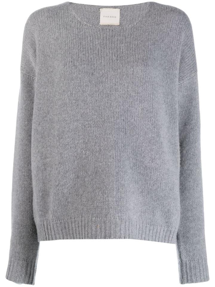 Fine Edge Boyfriend Crew Neck Sweater - Grey