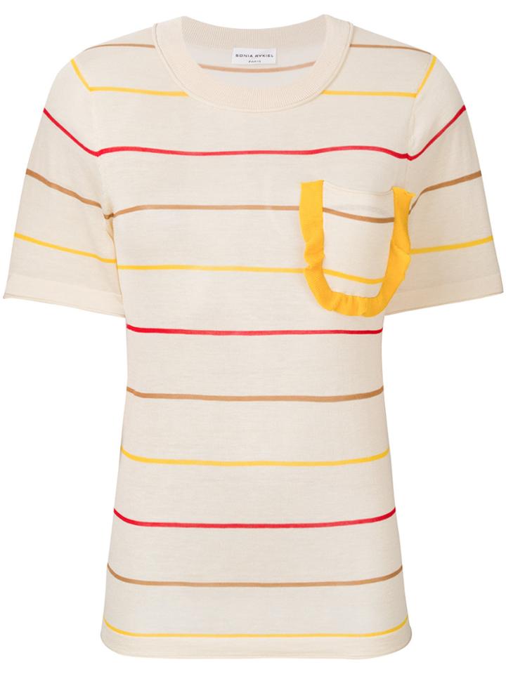 Sonia Rykiel Striped Frill Chest Pocket T-shirt - Pink & Purple