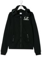 Cp Company Kids Teen Logo Print Zipped Hoodie - Black