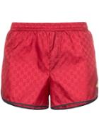 Gucci Monogram Bee Embroidery Swim Shorts - Red