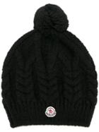 Moncler Pompom Cable Knit Beanie, Women's, Black, Acrylic/wool/alpaca