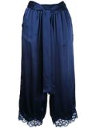 Gold Hawk - Lace Trim Cropped Trousers - Women - Silk/nylon - S, Blue, Silk/nylon