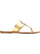 Tory Burch Laser Cut Detail Sandals, Women's, Size: 37, Grey, Calf Leather/leather/rubber