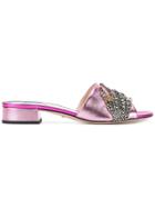 Gucci Crystal Hand Applique Sandals - Pink & Purple
