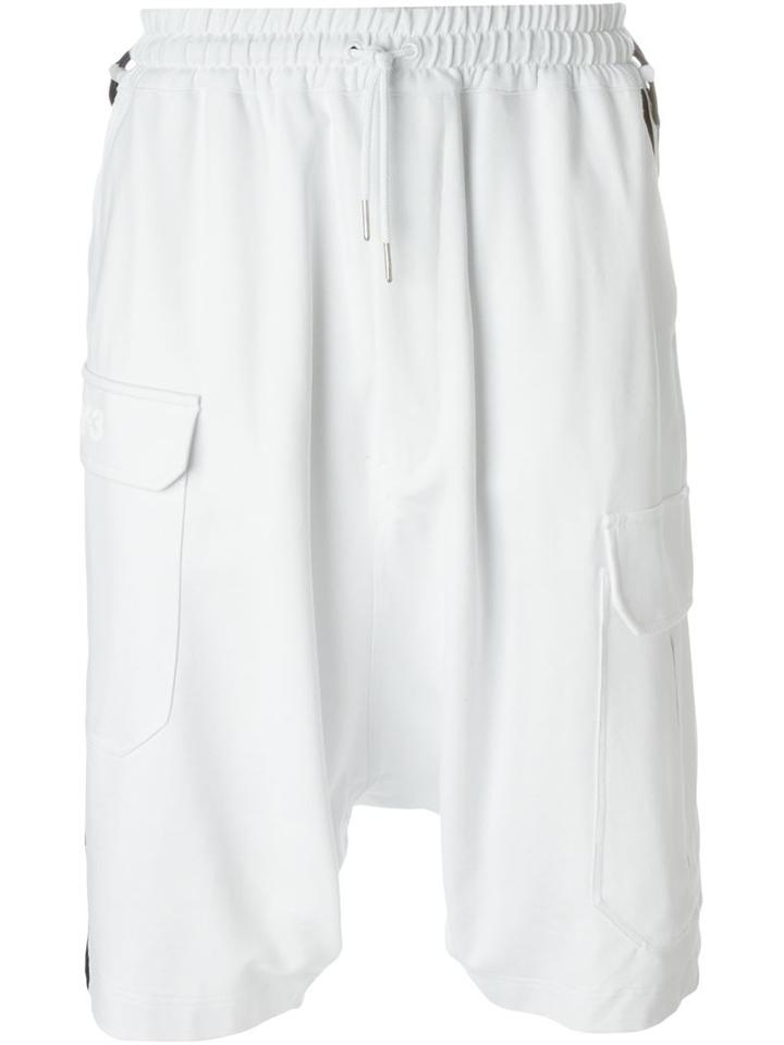 Y-3 Drop Crotch Track Shorts, Men's, Size: Small, White, Viscose/polyamide/polyurethane