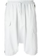 Y-3 Drop Crotch Track Shorts, Men's, Size: Small, White, Viscose/polyamide/polyurethane
