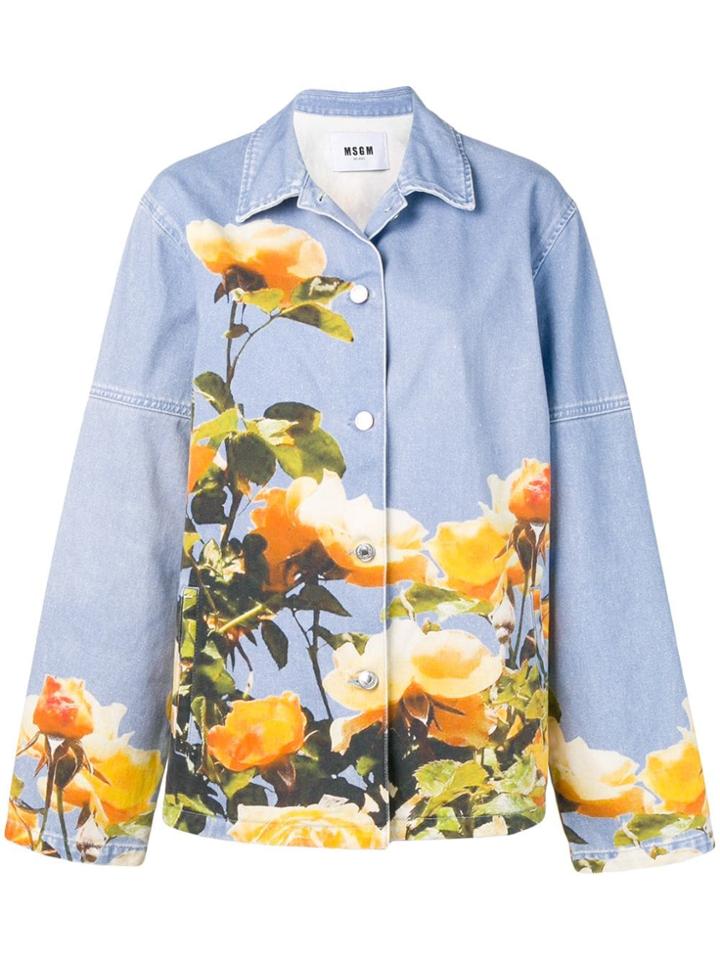 Msgm Oversized Printed Denim Jacket - Blue