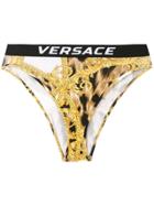 Versace Baroque Leopard Print Bikini Bottoms - Yellow