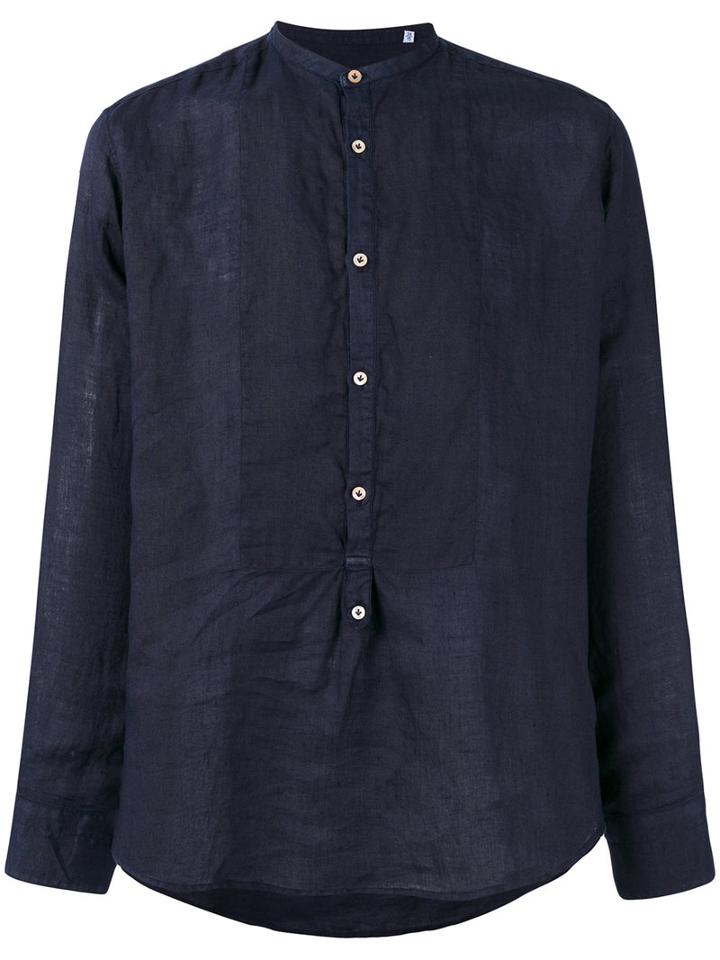The Gigi - Band Collar Shirt - Men - Linen/flax - 41, Blue, Linen/flax