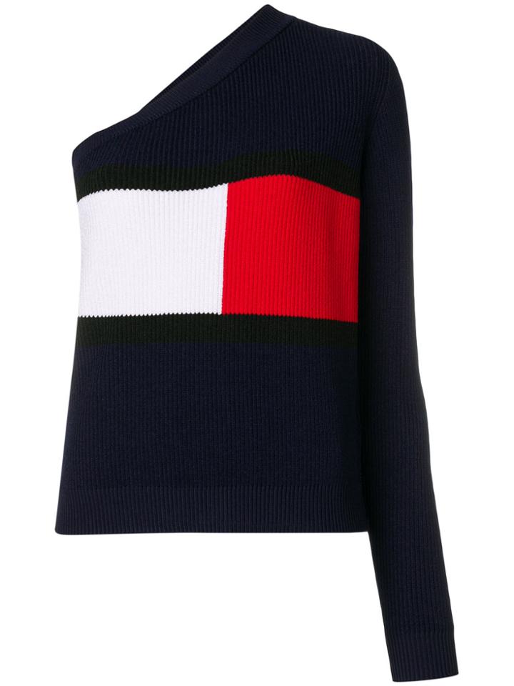 Tommy Hilfiger One Shoulder Logo Sweater - Blue
