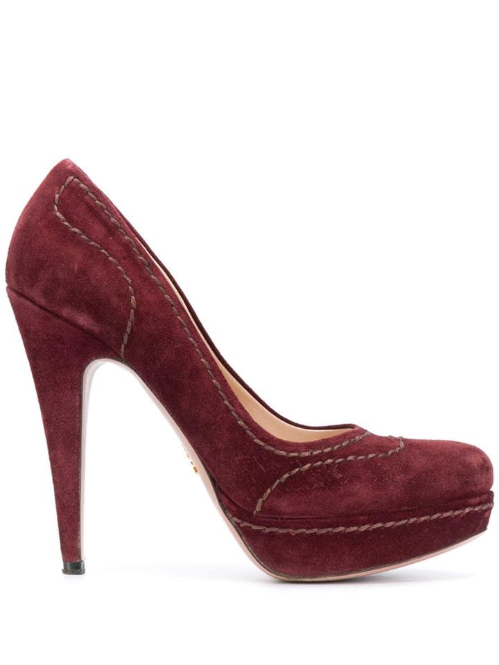 Prada Pre-owned 2000's Stitching Details Half-platform Pumps - Red