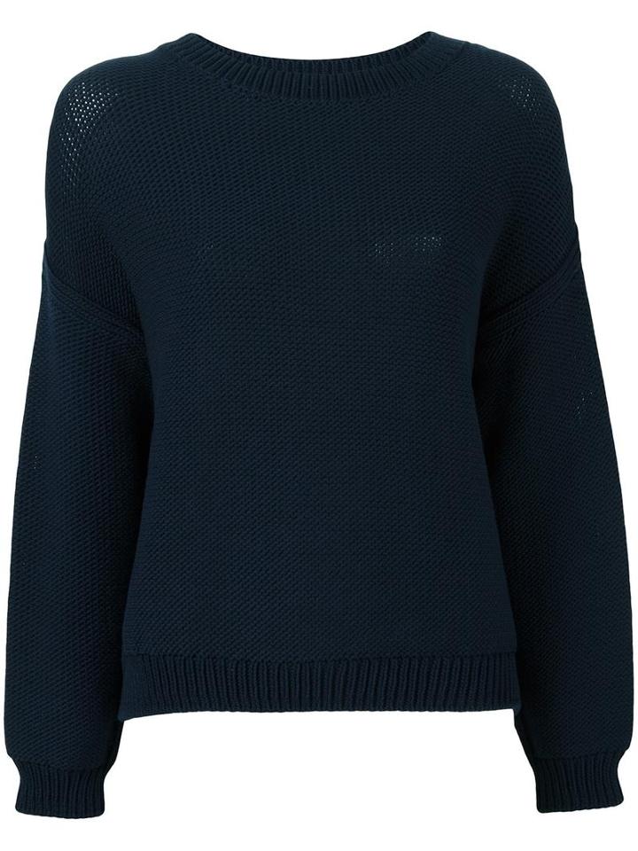 Vince Crew Neck Jumper, Women's, Size: Large, Blue, Cotton/polyamide