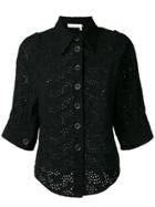 Chloé Open Embroidery Half Sleeve Shirt - Black