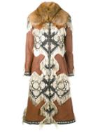 Alexander Mcqueen Embroidered Details Leather Coat, Women's, Size: 40, Brown, Fox Fur/lamb Skin/polyamide/lamb Fur