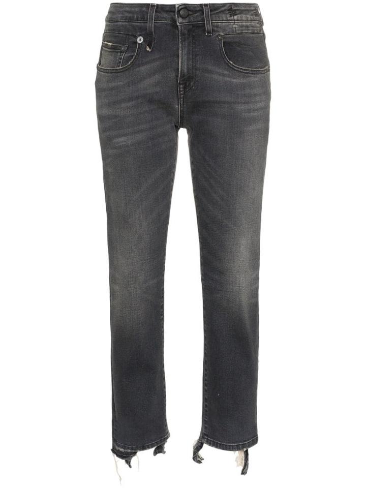 R13 Cropped Frayed Boy Jeans - Black