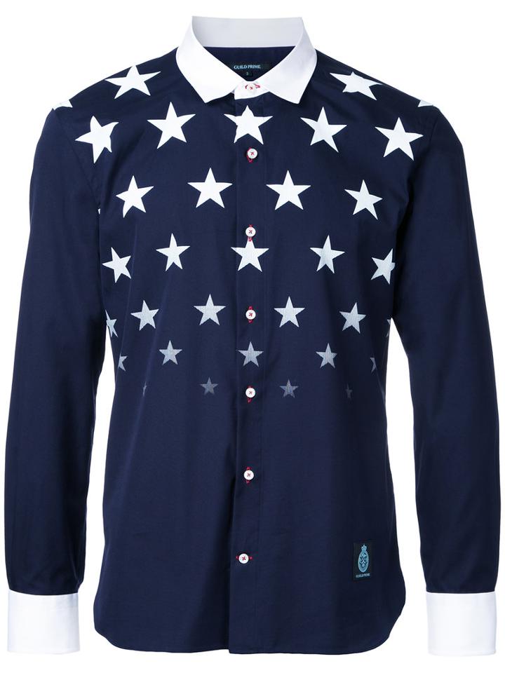 Guild Prime - Stars Print Shirt - Men - Cotton - 3, Blue, Cotton