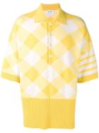 Thom Browne Oversized Gingham 4-bar Cashmere Polo - Yellow