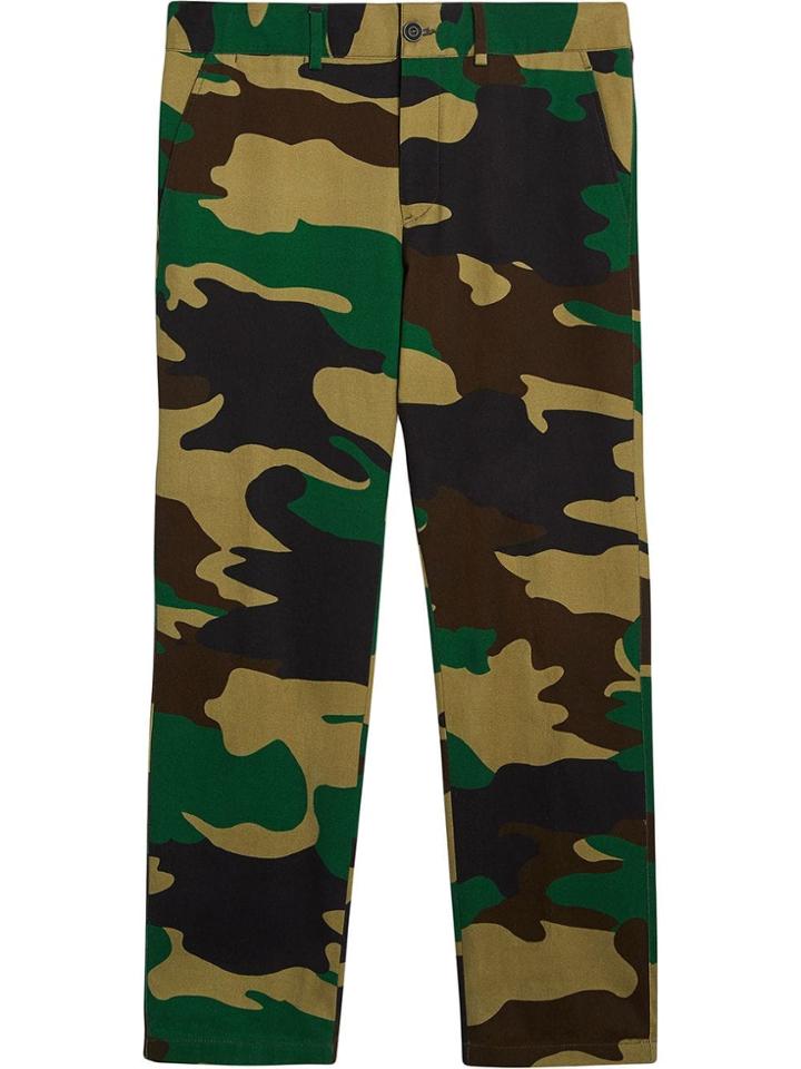Burberry Slim Fit Camouflage Print Cotton Chinos - Green