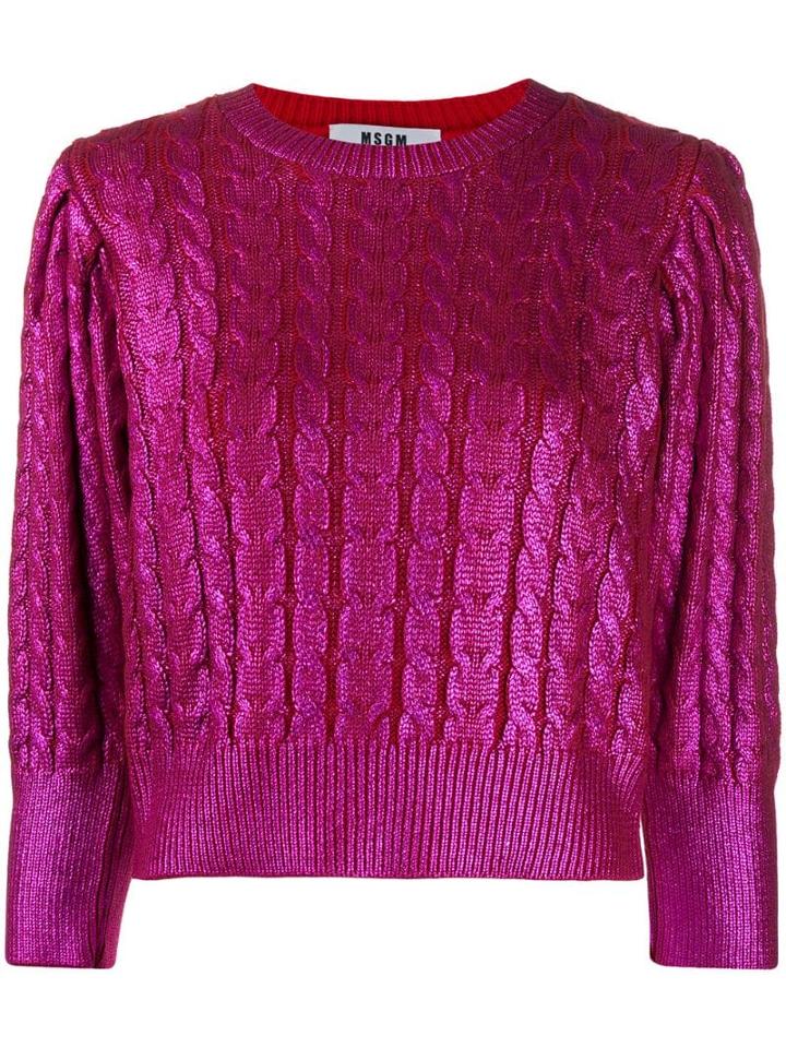 Msgm Metallic Cropped Jumper - Pink