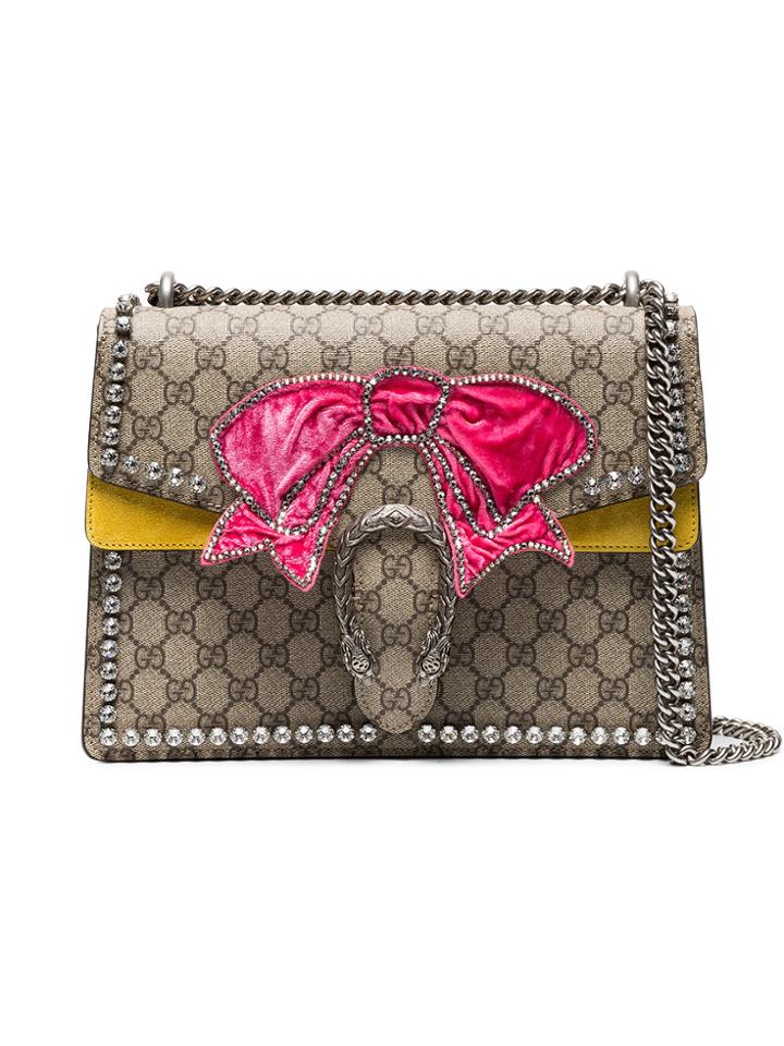 Gucci Brown Dionysus Medium Shoulder Bag With Bow - Yellow & Orange