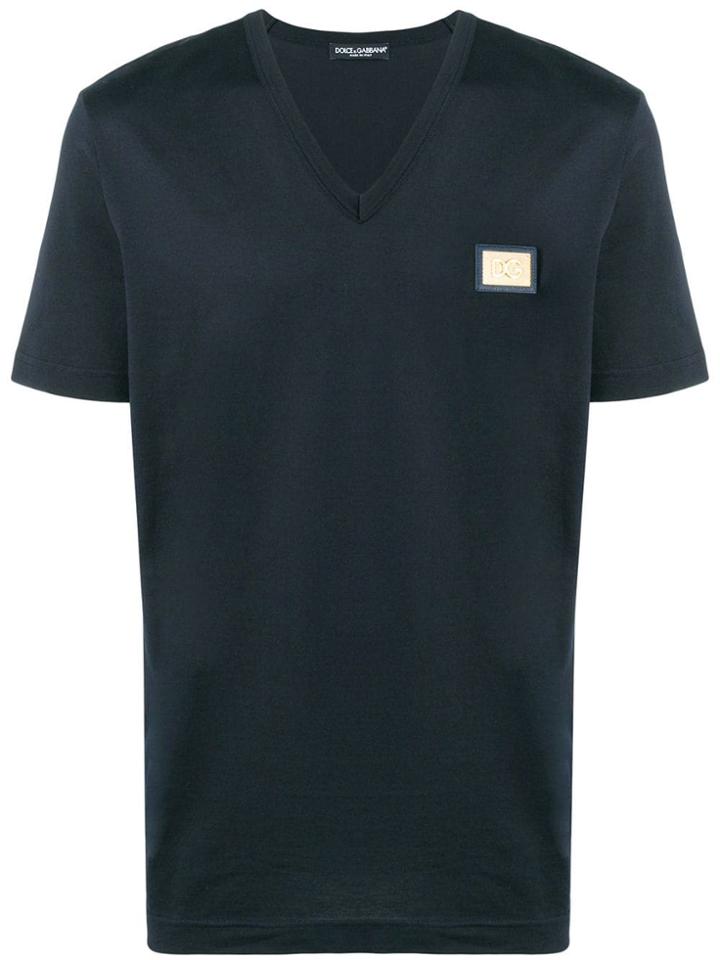 Dolce & Gabbana V-neck Logo T-shirt - Blue