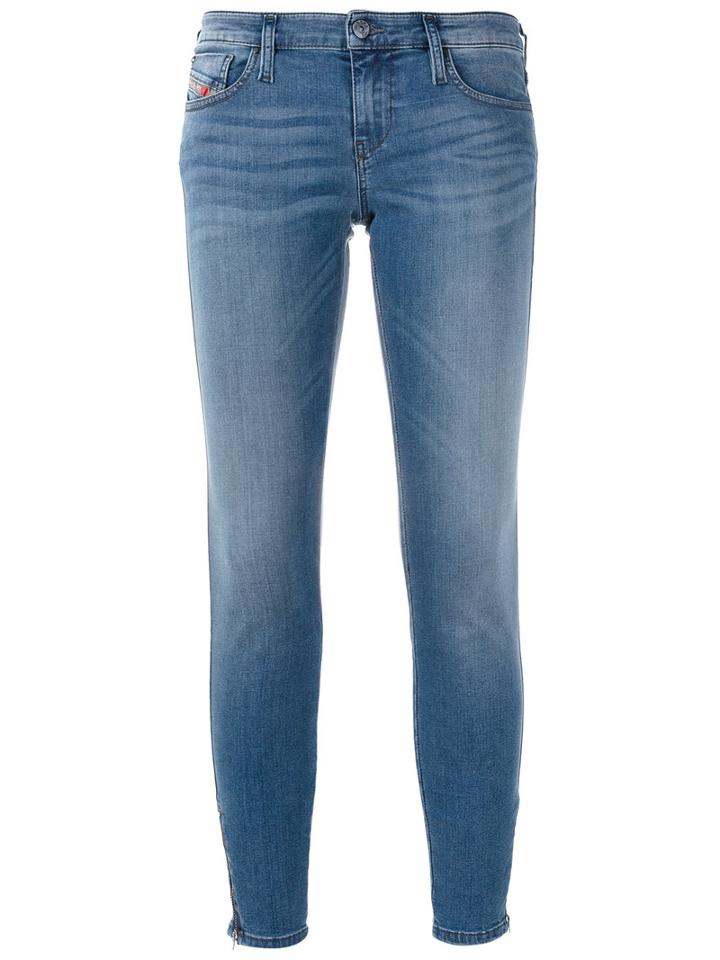 Diesel Cropped Skinny Jeans, Women's, Size: 30/32, Blue, Cotton/polyester/spandex/elastane