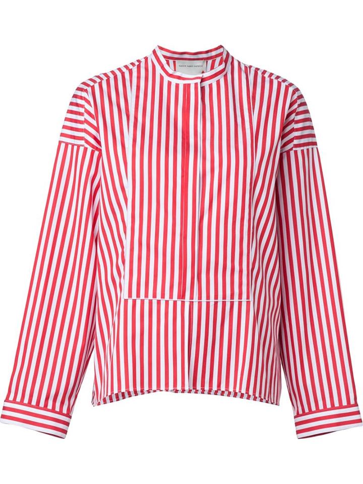 Maison Rabih Kayrouz Striped Band Collar Shirt