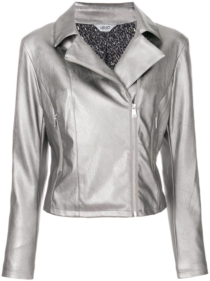 Liu Jo Metallic Biker Jacket - Grey