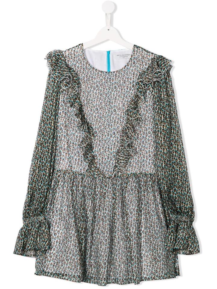 Philosophy Di Lorenzo Serafini Kids Teen Sheer Leopard Print Dress -