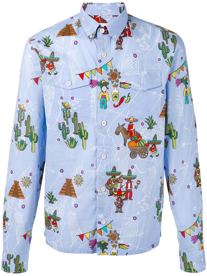 Prada - Mexico Print Shirt - Men - Cotton - 41, Blue, Cotton