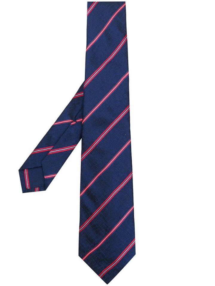 Kiton Embroidered Stripe Pattern Tie - Blue