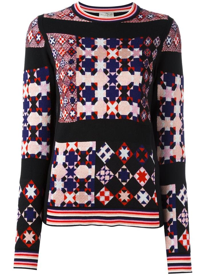 Emilio Pucci Mosaic Pattern Pullover, Women's, Size: Medium, Black, Acrylic/polyamide/viscose/merino