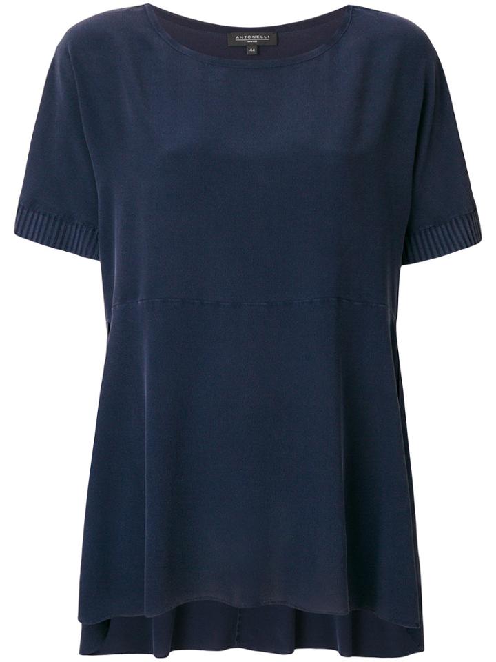 Antonelli Knitted Short Sleeve Flared Top - Blue