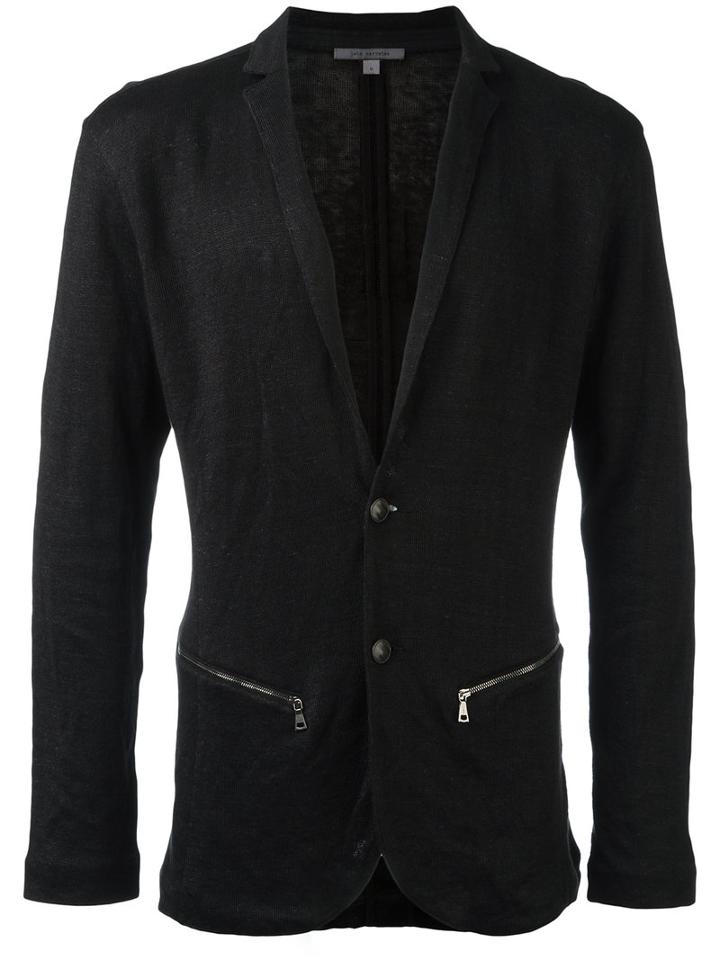 John Varvatos Zipped Pockets Blazer, Men's, Size: Medium, Black, Cotton/linen/flax/other Fibres