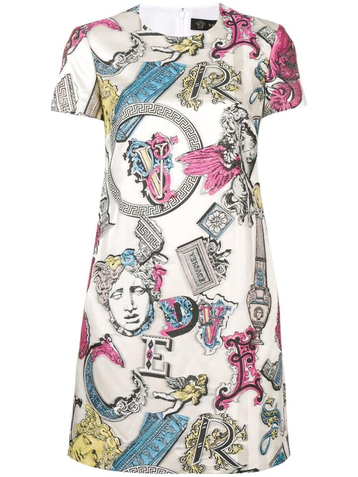 Versace Alphabet Print Shift Dress - White