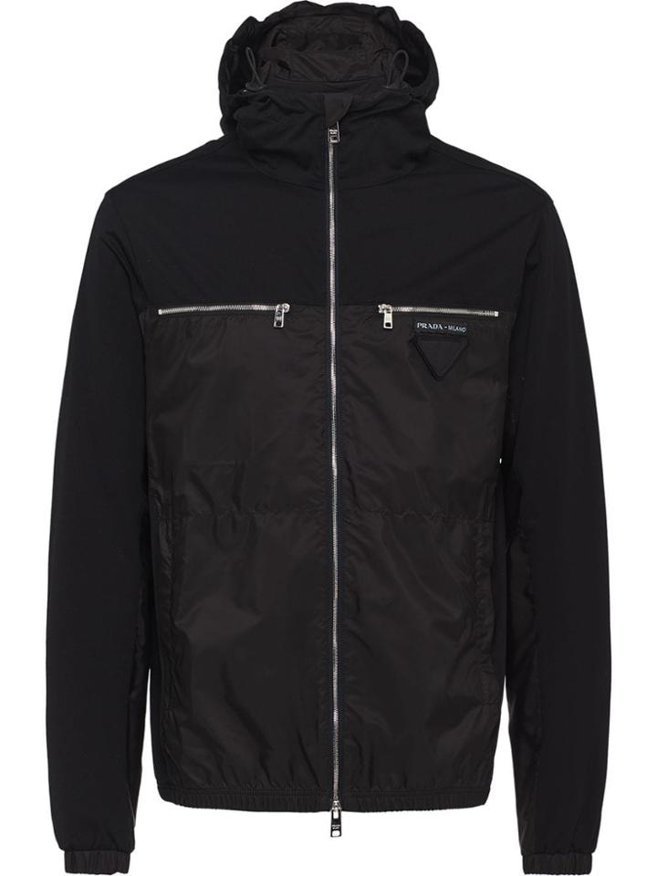 Prada Hooded Logo Patch Jacket - Black