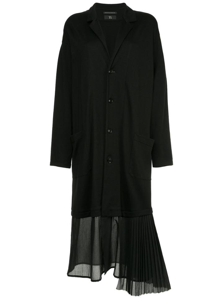 Y's Pleated Hem Coat - Black